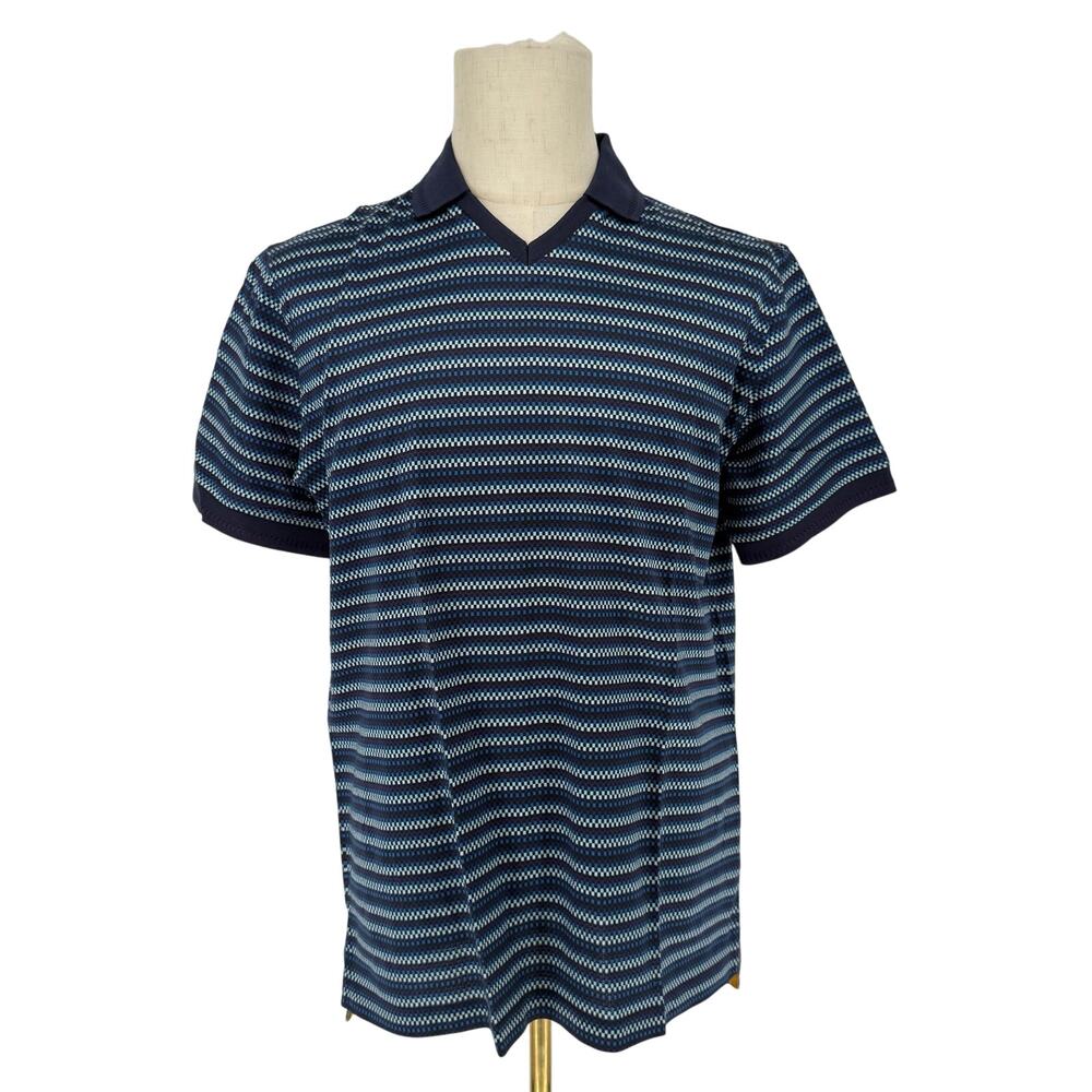 Robert Graham Short Sleeve Knit Polo Shirt MAGNUM Navy Geometric M